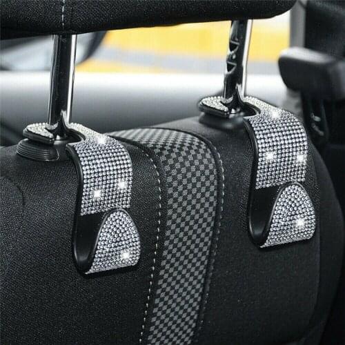 2 pcs Multifunction Crystal Car Seat Back Hooks Hanger Headrest Mount Storage Hook Storage Car Bag Hanger Car Accessories