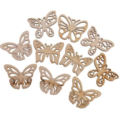 10 Pieces Wood Butterfly Plain Shabby Chic Craft Wood Embellishment for Scrapbook Wedding Christmas Decoration