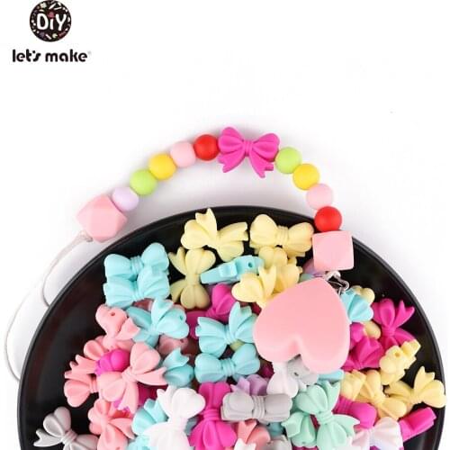 Lets make 100pcs Wholesale Silicone Teething Beads Food Grade New Bowknot Diy Chain Accessories Gift BPA Free Baby Teethers