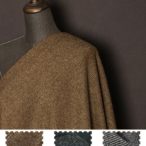 152CM Wide 600G/M Weight Brown Gray Twill Wool Fabric for Autumn Spring Suit Dress Jacket Coat DE1377