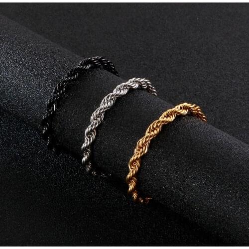 6mm Twist Chain Hip Hop Stainless Steel Bracelet Men Jewelry Wholesale Brand Gold Bracelet Jewelry Gift