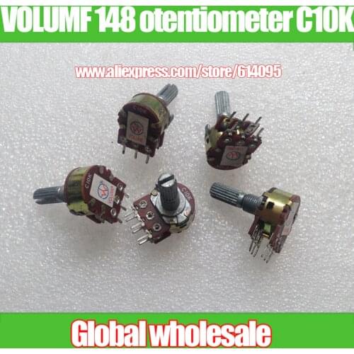 8pcs VOLUMF 148-type Double Rotary Potentiometer C10K / Handle Length 20MM / Knurling Shaft