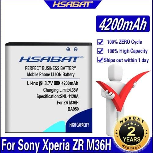 HSABAT BA950 4200mAh Battery For Sony M36h D2303 C5502 C5503 BA950 Xperia ZR SO-04E AB-0300 Batteries
