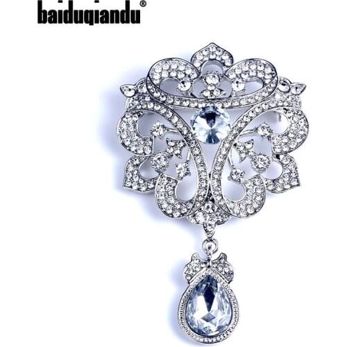Baiduqiandu New Arrival Vintage Style Crystal Teardrop Brooches Made by Eco-friendly Plated Zinc Alloy
