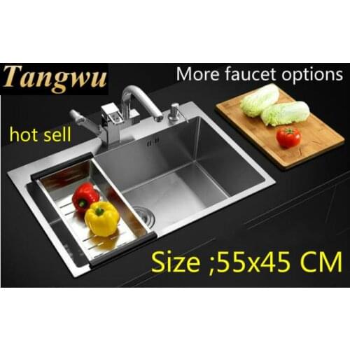 Free shipping Luxury kitchen manual sink single trough 304 stainless steel hot sell 55x45 CM