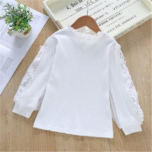 Autumn Baby Toddler Clothes School Girls Blouse Flower Lace Embroidery Bow Long Sleeve Turn-down Collar Girl Shirt Kids Tops