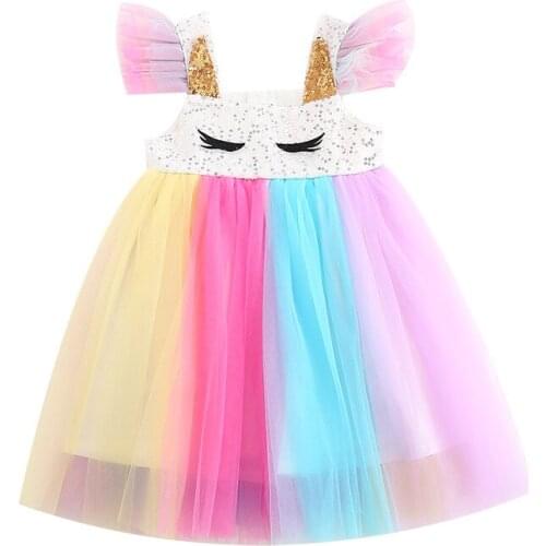 Children Birthday Party Dress Clothes For Girls Halloween Costume Dress Children Clothing Cartoon Rainbow Girls Princess Dress