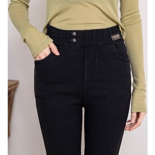 Big Size Hight Waist Velvet Black Jeggings Women Skinny Stretchy Winter Fleece Warm leggings Denim Trousers