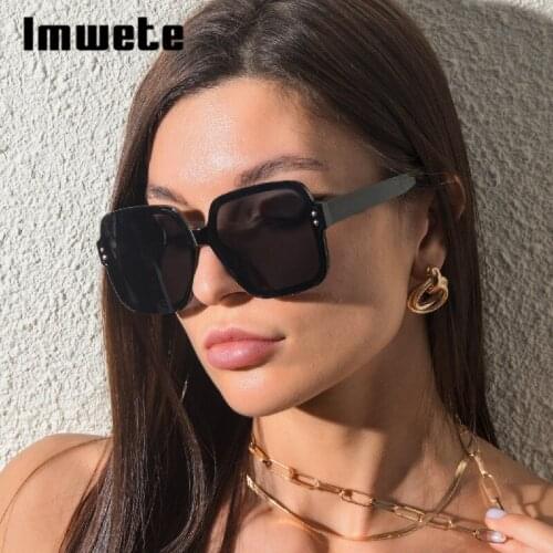 Imwete 2021 Classic Black Women Sunglasses Retro Brand Square Sun Glasses Men Oversized Goggles UV400 Gradient Sunglass Ladies