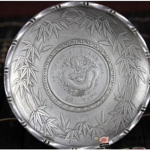 Collection Tibetan silver hand carved dragon dish