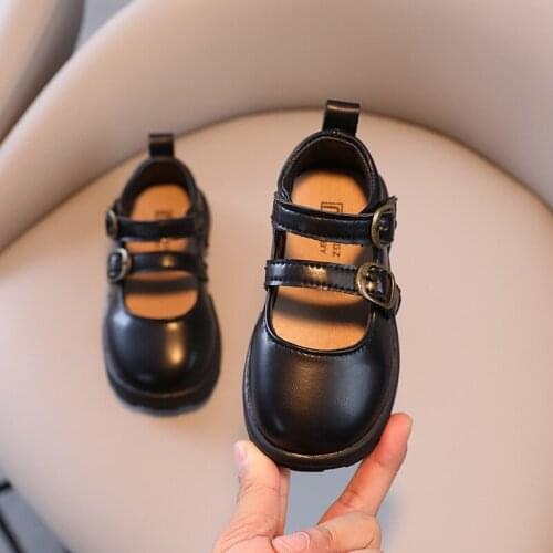 Autumn Girls Leather Shoes Solid Color Kids Princess Shoes Non-slip Casual Sneakers Fashion Children Student Shoe SMG226