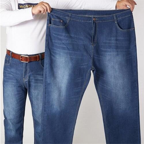 Summer Jeans for Men Blue Straight Stretch Pant Mens Casual Fashion Denim Pants Lightweight Trousers Plus Size Clothing X1030A