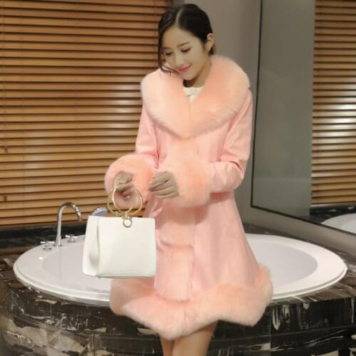 Hot Sale Winter Womens Faux Fur High Quality Faux Sheepskin Coats Thick Keep Warm Fur Fox Collars Slim Female Furs Plus Size