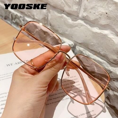 YOOSKE Metal Square Sunglasses Women Luxury Brand Desginer Ladies Outdoors Glasses UV400 Blue Pink Gold Oversized Colored Men
