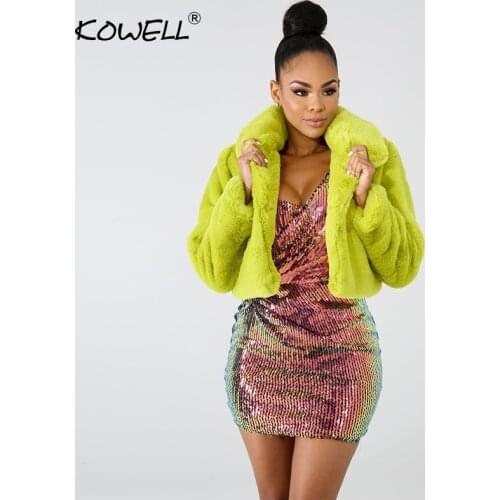 Hot Sale 2019 Fashion Lime Green Short Faux Fur Coat Winter Neon Fluorescent Warm Cardigan Cropped Jacket Fluffy Teddy Coats