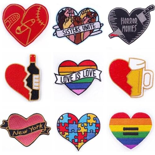 100 PCS Love Heart Embroidered Iron On Patch, Rainbow LGBT Love Biker Vest Clothing Fabric DIY Jacket Backpack Accessories