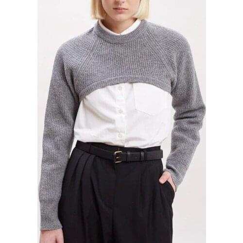 New 2021 womens fashion arm guard short knitted sweater womens basic o-neck long sleeve chic Pullover Jacket