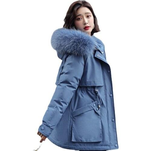 2021 New Winter Plus Velvet Thickening Warm Parkas Womens Clothing Fashion Hooded Slim Mid-length Cotton Coat Winter Jacket