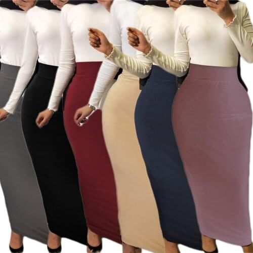 Winter Autumn Skirts High Waist Muslim Bodycon Sheath Long Skirt Modal Cotton Women Solid Femme Pencil Skirts Streetwear Fashion