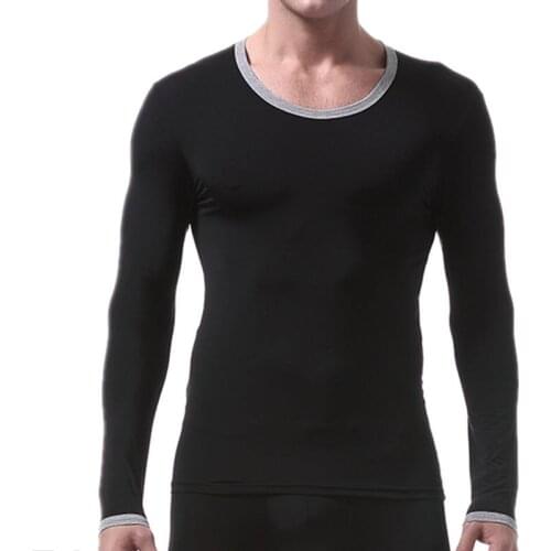 Autumn Mens Ice Silk Undershirt Ultra Thin Slim Tight Stretch T-shirt Mens Long Sleeve Warm Tank Tops Round Neck Underwear New
