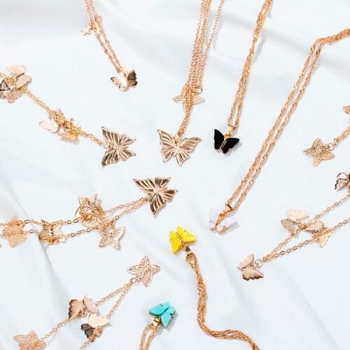 New Bohemian Cute Butterfly Pendant Necklace Women Acrylic Gold Silver Color Clavicle Choker Necklaces 2020 Fashion Jewelry Gift