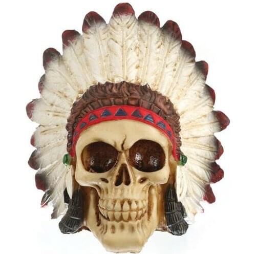 Resin skull head feather skull handicraft personality decoration foreign trade supply Halloween decoration