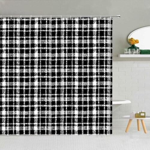 Simple Black White Stripes Shower Curtain 3D Geometric Pattern Flowers Bathroom Supplies Cloth Home Decor Curtains Set Washable