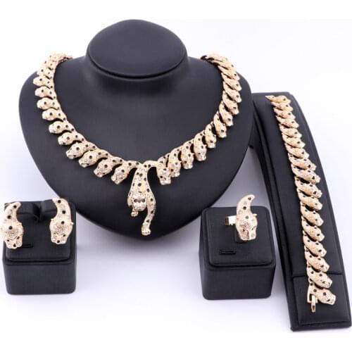 Handmade Dubai Gold Color Colorful Crystal Leopard Jewelry Sets Fashion Nigerian Wedding African Costume Dubai Jewelry Sets