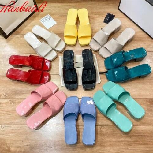 Thick Sole Candy Color Jelly Platform Slides Women Shoes Summer Square Open Toe Block Heels Mules Outdoor Beach Dress sandals