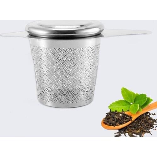 2021 Double Handles Tea Infuser with Lid Stainless Steel Fine Mesh Coffee Filter Teapots Cup Hanging Loose Leaf Tea Strainer