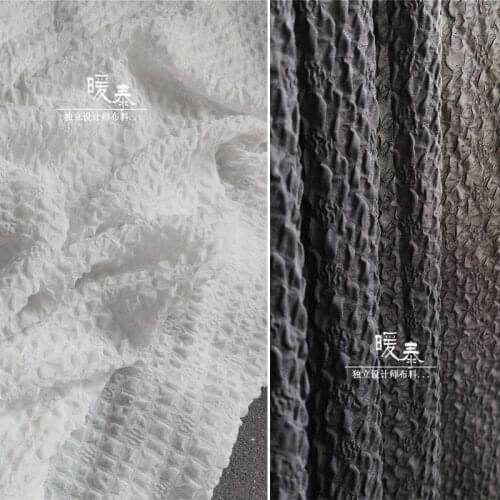 Unique Chiffon Pleated Fabric Raised Texture Black White DIY Background Decor HanFu Skirt Gown Dress Creative Designer Fabric
