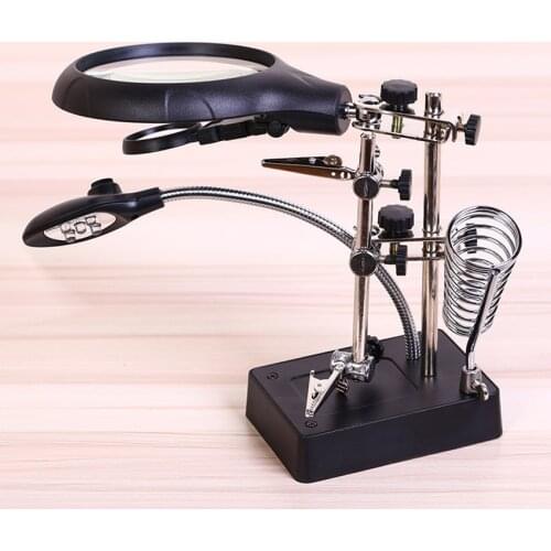 Desktop 2.5X 5X 8X LED Magnifier Stand Glass/Acrylic Lens 3 in 1 Auxiliary Clip Magnifiers for Reading/Electronic Repair