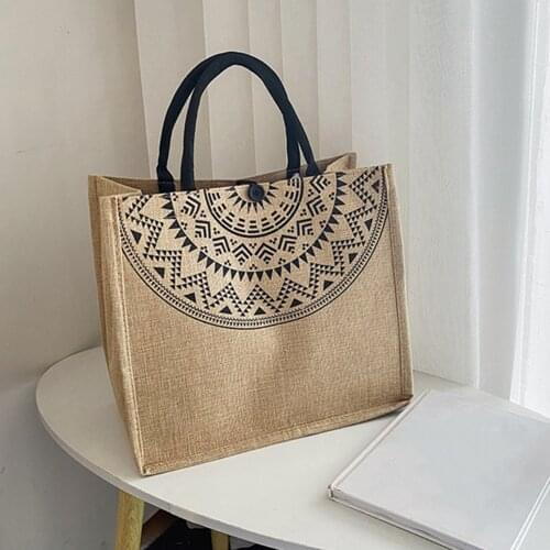 Vintage Women Geometric Printing Shoulder Shopping Bag Casual Ladies Large Capacity Tote Handbags Mini Shoulder Bags