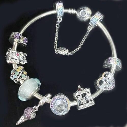 XIAOYI 2020 new 100% s925 colorful love cats eyes ice cream carousel cats love clip buckle Glass Bracelet female