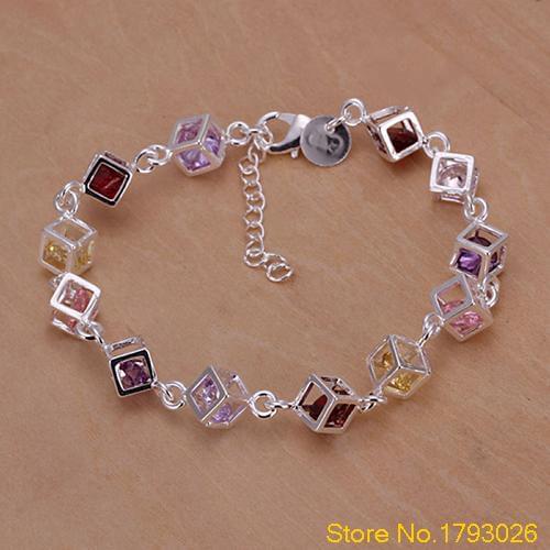 Womens Silver Plated Colorful Rhinestone Bracelet for Sweet Girls gift 4TRR