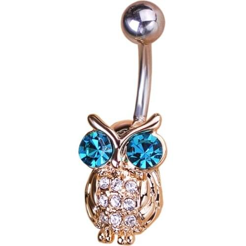 Lovely Owl Navel Piercing Ombligo Women Bird Blue Bijoux Belly Piercing Nombril Gold Owl Belly Button Rings Pircing Body Jewelry
