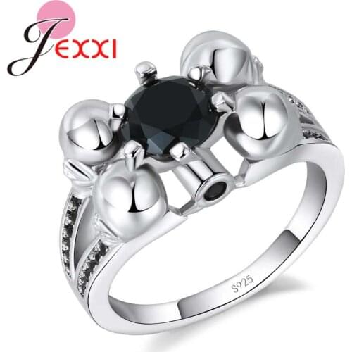 Classic Simple 925 Sterling Silver Ring With Black Cubic Zirconia For Elegant Women Wedding Jewelry New Listed