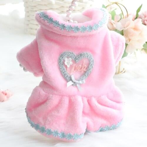 Winter Coat for Dogs Love Lace Puppy Dress Fleece Liner Pink Blue Teddy Costume XS S M L XL