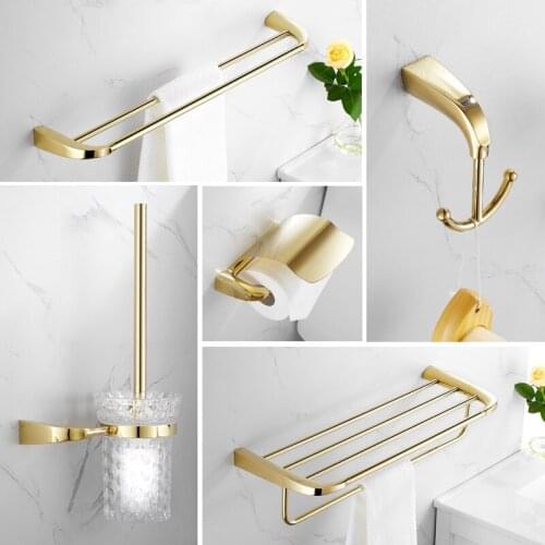 Gold Bathroom Hardware Accessory Series Soild Brass Towel Rack Paper/Toilet Brush Holder Corner Shelf Robe Hooks New Arrival