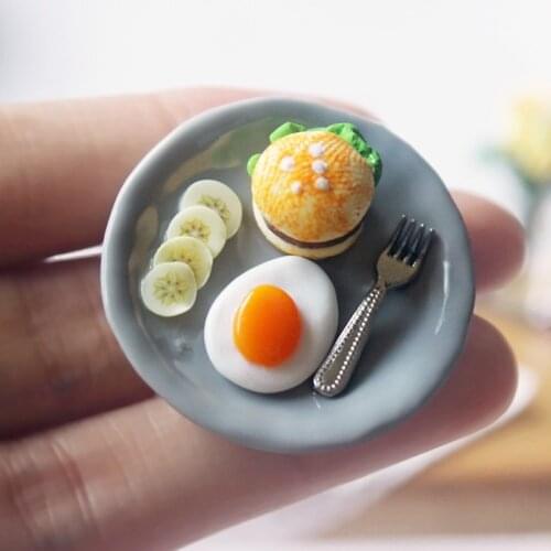 1 set Miniature Dollhouse Breakfast Burger Egg Fork Plate Play Pretend Food for Blyth Bjd OB11 Doll Kitchen toys