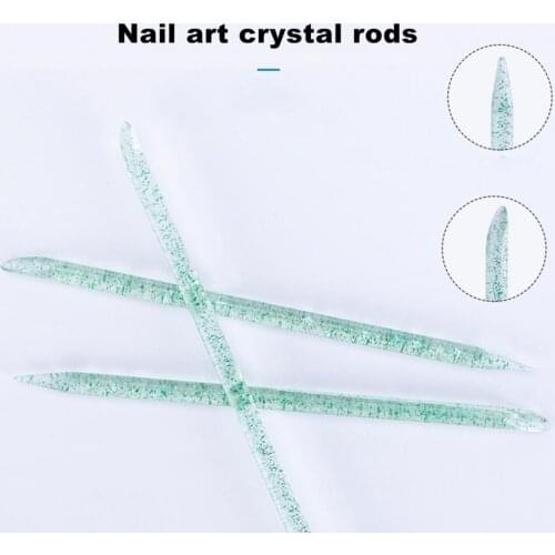 100Pcs/Bag Point Drill Stick Dead Skin Push Manicure Tool Reusable Safe PS Oblique Head Nail Faux Crystal Stick for Nail