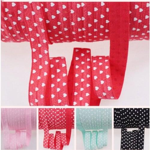 100yards/lot white polka heart print foe elastic 5/8 Valentine'Day Polka heart printed FOE elastic hair accessories