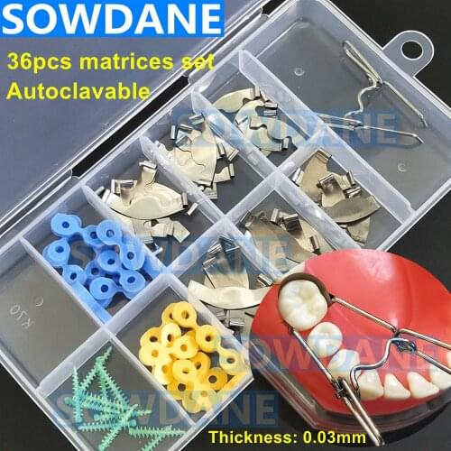 36pcs/set Dental Saddle Contoured Metal Matrices Matrix Universal Kit with Spring Clip Dental Matrix Matrices
