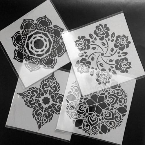 4pcs/set Mandala Stencil Wall Painting DIY Drawing Template for Floor Tiles Funiture G8TA