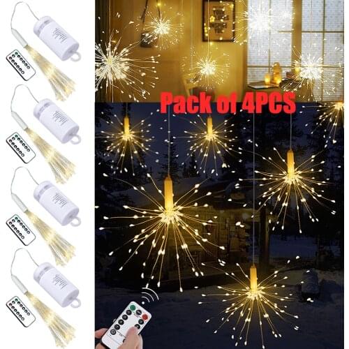 4Pcs Remote control Waterproof Firework light LED Copper Wire Strip String Light For Wedding Decor LED Christmas Fairy Light D20