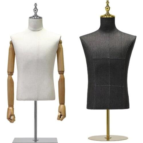 4style Black Male mannequin props half body stage clothing store display rack no arm suit stage model Adjustable height 1pc B061