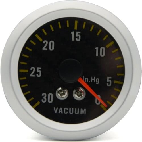 2" 52mm Auto Car Vacuum Gauge Analog Carbon Fibre Face -30~0 in.hg White Background Light