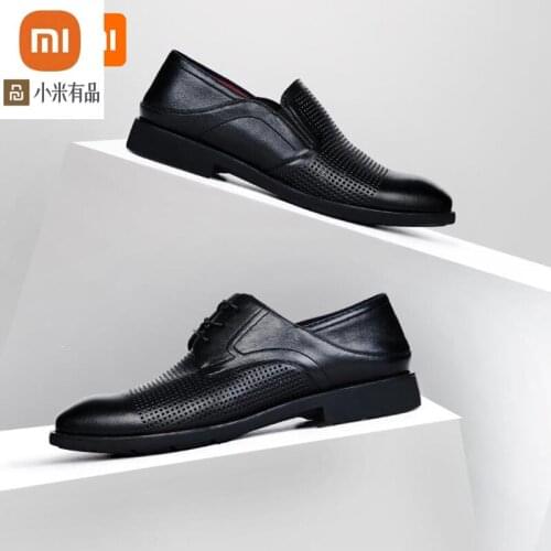 Xiaomi youpin step on and drag one cowhide perforated leather shoes hollow casual business mens leather shoes