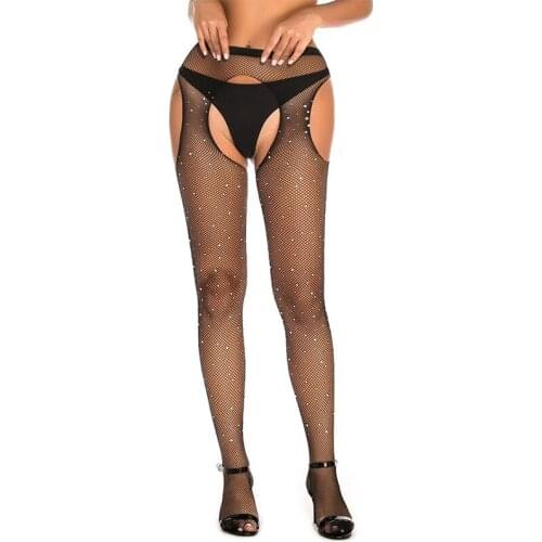 Comeondear Fishnet Stockings Women Sexy Lingerie Hot Mesh Pantyhose Shiny Diamond Nylons Stockings Exotic Apparel Hosiery H3477