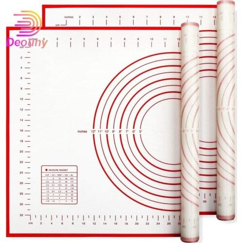 DEOUNY 3Pcs/Set Silicone Baking Mat Dough Cutter Rolling Pin With Scale Pastry Non-Stick Pad For Crepes Pizza Dough Kitchen Tool